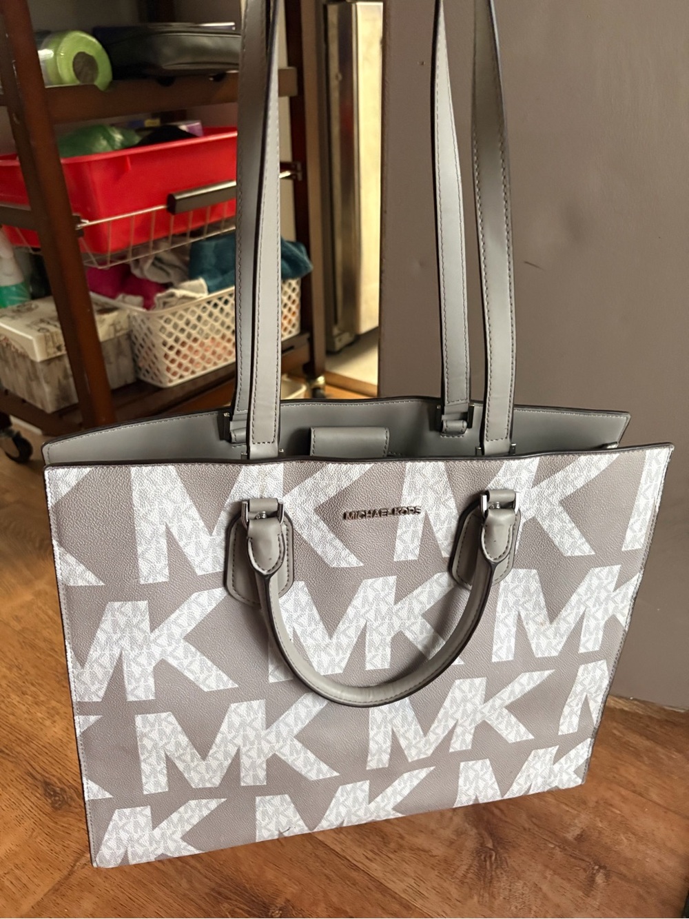 Michael Kors Gray & White MK Logo Tote